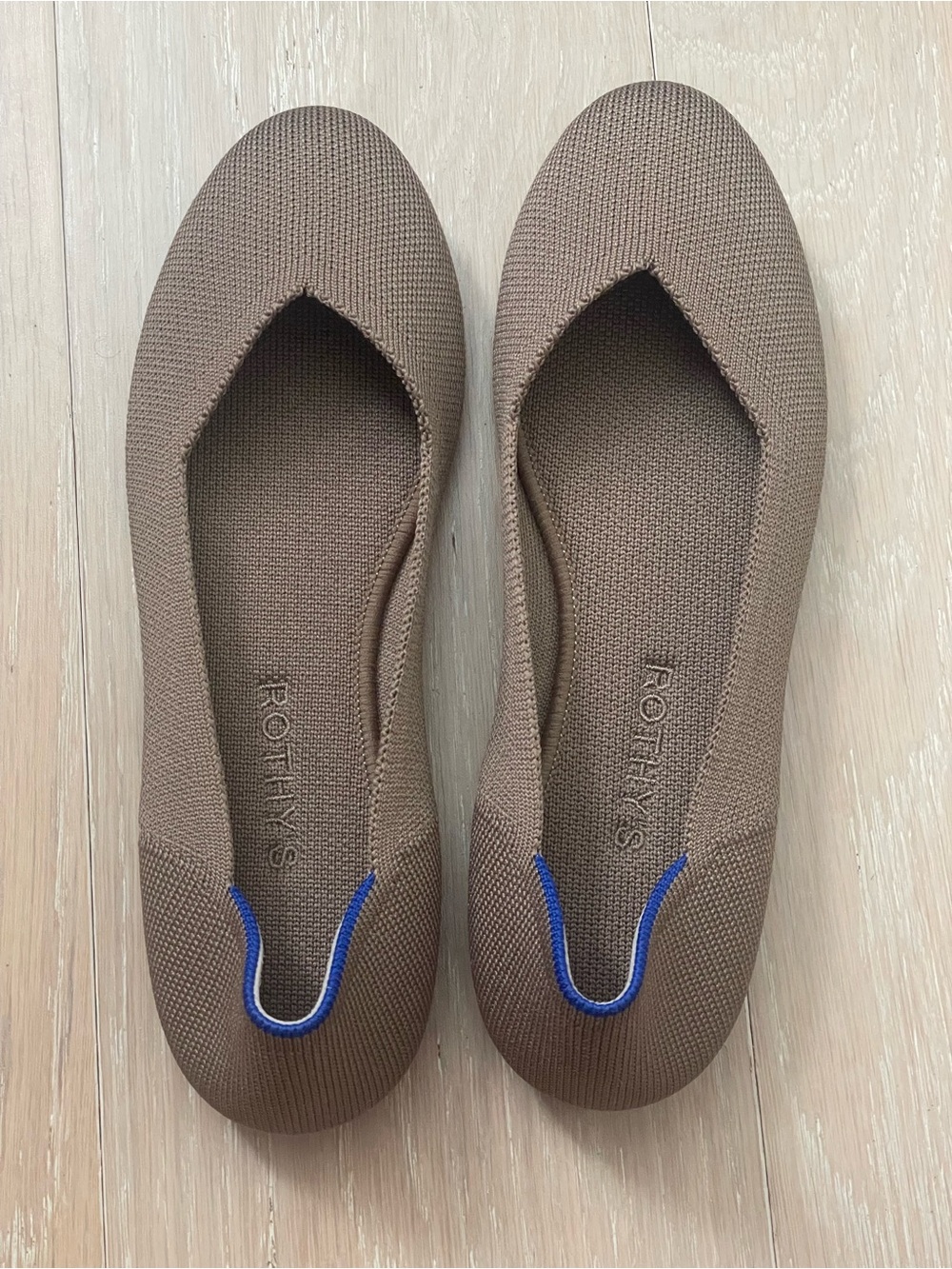Rothy's Dark Beige / Light Brown Knit Flats with Blue Accent